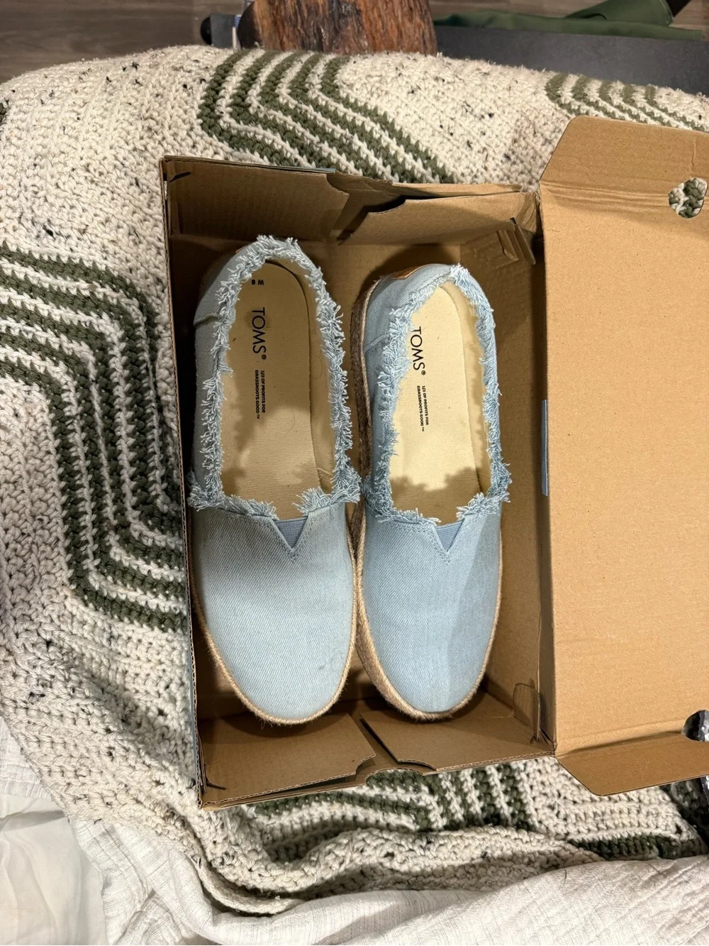 TOMS Light Blue Canvas Espadrille Platform Slip-On Shoes